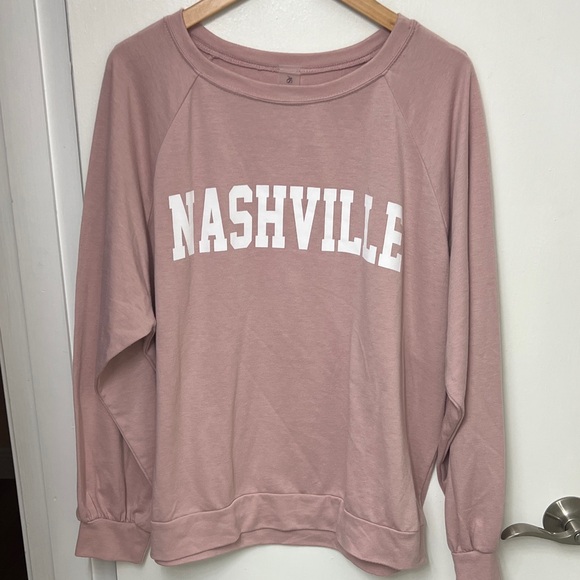 As Revival Tops - 138. As Revival, Dusty Rose sweatshirt w/ Nashville in white, on the Front Sz M